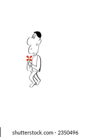 Computer generated vector graphics. A funny man with flower.