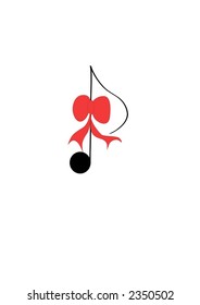 Computer generated vector graphics. Music note with red ribbon