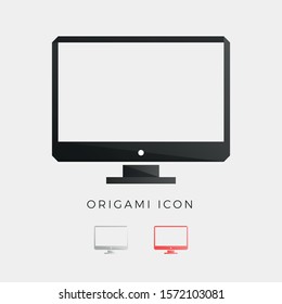 Computer Geometric Symbol - Digital devices, screen, smart, responsive, desktop, technology, touch, monitor, mobile, communication - Origami Crystal Icon Vector Illustration