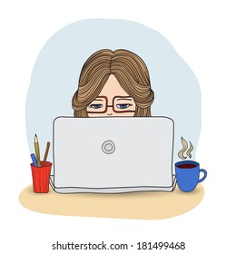 Computer girl with cup