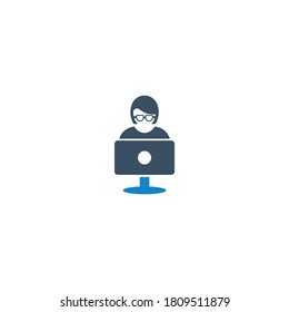 Computer glasses woman icon (vector illustration)