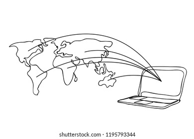 Computer and global networks ,communication concept, line drawing style,vector design