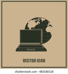Computer with globe vector icon