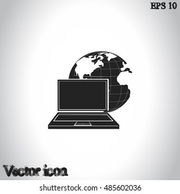 Computer with globe vector icon