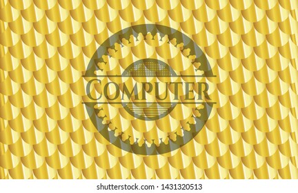 Computer gold badge. Scales pattern. Vector Illustration. Detailed.