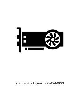Computer GPU Graphics Expansion Card Glyph Icon. Black glyph icon silhouette of a horizontal computer GPU graphics acceleration expansion card component.