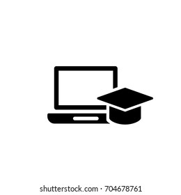 computer with gradiation cap simple black icon