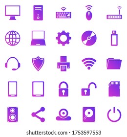 Computer gradient icons on white background, stock vector