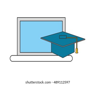 computer and graduation cap icon 