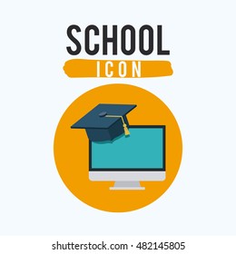 Computer and graduation cap inside circle icon. School education learning and study theme. Colorful design. Vector illustration
