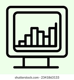 Computer graph line icon. Analytic or statistics chart on monitor screen outline style pictogram on white background. Technology signs mobile concept web design. Vector graphics.