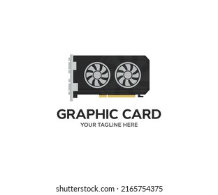 Computergrafische Karte, Grafikkarte GPU Logo Design. Professionelle Grafikkarte für Spiele. IT-Hardware. Computerspiele mit leistungsstarker Grafikkarte, Vektorgrafik.