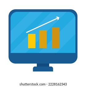 computer with graphic chart on white background