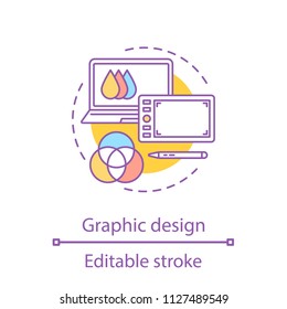 Computer graphic concept icon. Art and design idea thin line illustration. Graphics software. Vector isolated outline drawing. Editable stroke
