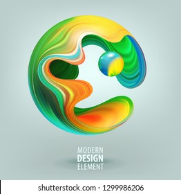 Computer graphic sphere decorated with 3d petals and design elements inside. Vector illustration of logo for your design. Eps10