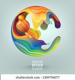 Computer graphic sphere decorated with 3d petals and design elements inside. Vector illustration of logo for your design. Eps10