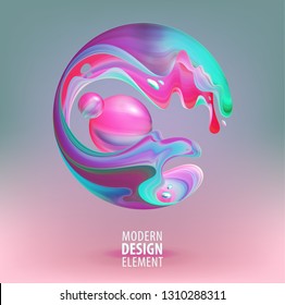 Computer graphic sphere decorated with 3d petals and design elements inside. Vector illustration of logo for your design. Eps10