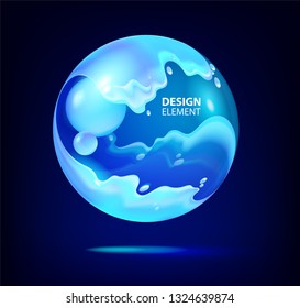 Computer graphic sphere decorated with 3d petals and design elements inside. Vector illustration of logo for your design. Eps10