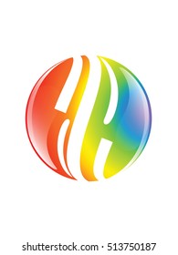 Computer graphic sphere with design elements inside. Vector illustration of rainbow colored sphere logo for your design 