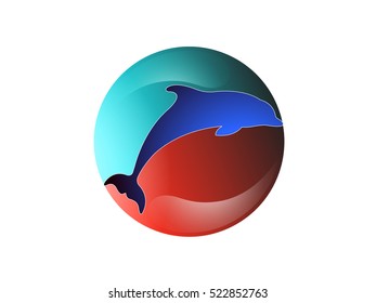 Computer graphic sphere with dolphin silhouette inside. Vector illustration of logo for your design.