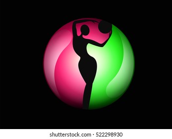 Computer graphic sphere with human silhouette inside. Vector illustration of logo for your design.