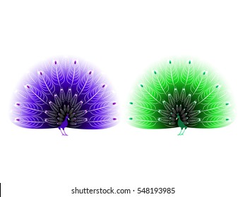 Computer graphic tropical bird with design elements. Vector illustration of beautiful peacock  for your design.  