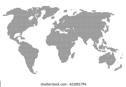 Computer graphic World map of gray round dots. Vector illustration world map