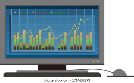 Computer and graphs isolated vector illustration.
