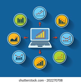 Computer and graphs in style flat