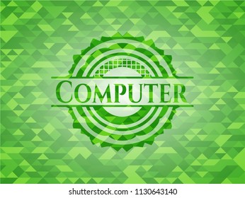 Computer green emblem. Mosaic background