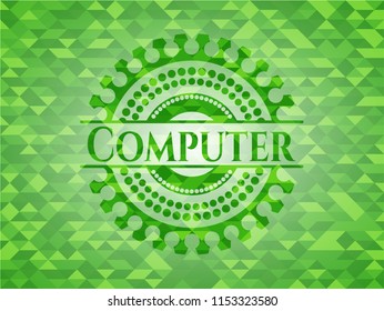 Computer green emblem. Mosaic background