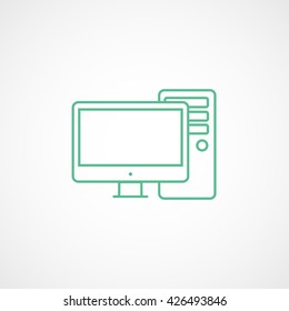 Computer Green Line Icon On White Background