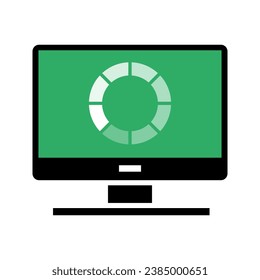 Computer mit grünem Bildschirm lädt noch Symbol-Vektorgrafik