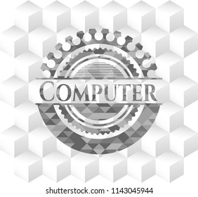 Computer grey emblem with cube white background