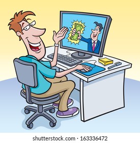Computer Guy Receiving Cash from the Internet