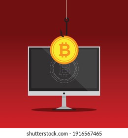 Computer hack stole bitcoin, Vector illustration in flat style