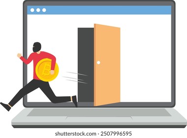 Computer hack stole bitcoin, Vector illustration in flat style

