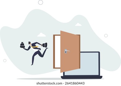 Computer hacker, cyber security, online ransomware or malware to steal personal data from computer. character life .