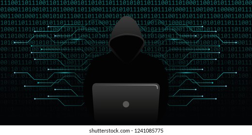 computer hacker cybercrime with blue binary code web background vector illustration EPS10