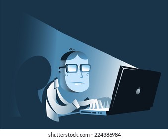 Computer hacker in the dark.