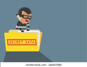 computer hacker hacking robbery secret data in yellow folder cyber way