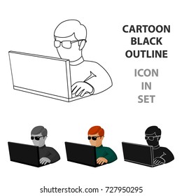 Computer hacker icon in cartoon style isolated on white background. Hackers and hacking symbol stock vector illustration.