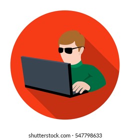 Computer hacker icon in flat style isolated on white background. Hackers and hacking symbol stock vector illustration.