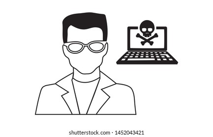 Computer hacker with laptop icon