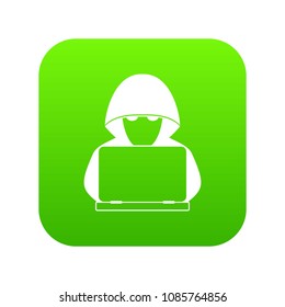 Computer hacker with laptop icon digital green for any design isolated on white vector illustration