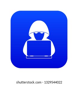 Computer hacker with laptop icon digital blue for any design isolated on white vector illustration