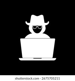 Hacker de computador com ícone de laptop isolado no fundo preto