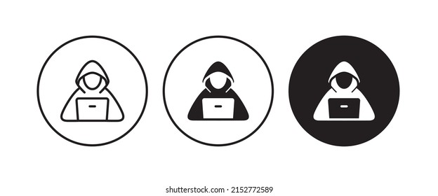 hacker de computadora con icono de laptop, signo de búsqueda de agente espía, símbolo, logotipo, ilustración, golpe editable, estilo de diseño plano aislado en blanco