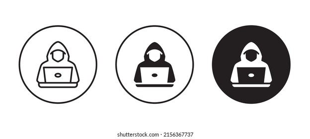 hacker de computadora con icono de laptop, signo de búsqueda de agente espía, símbolo, logotipo, ilustración, golpe editable, estilo de diseño plano aislado en blanco