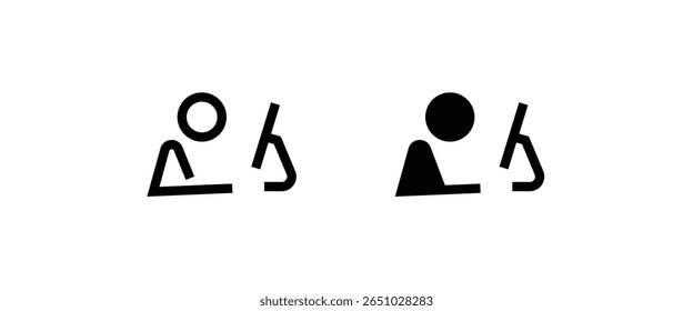Computer hacker with laptop icon, Spy agent searching sign, symbol, logo, illustration, editable stroke, flat design style isolated on white